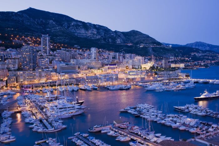 Harbour of Monaco at twilight, Monaco Yacht Show
